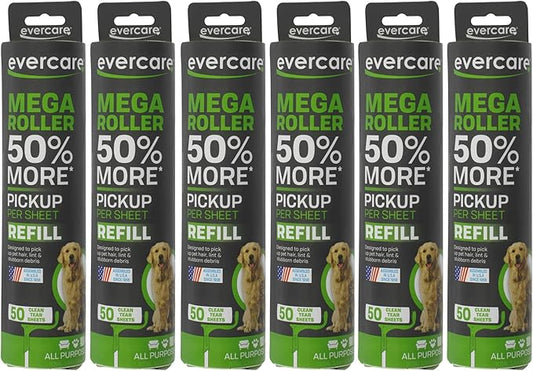 Evercare Pack of 6 10" Wide Large Surface Mega Pet Roller Refill, 50 Sheets Each (300 Sheets Total)-PawvioPets
