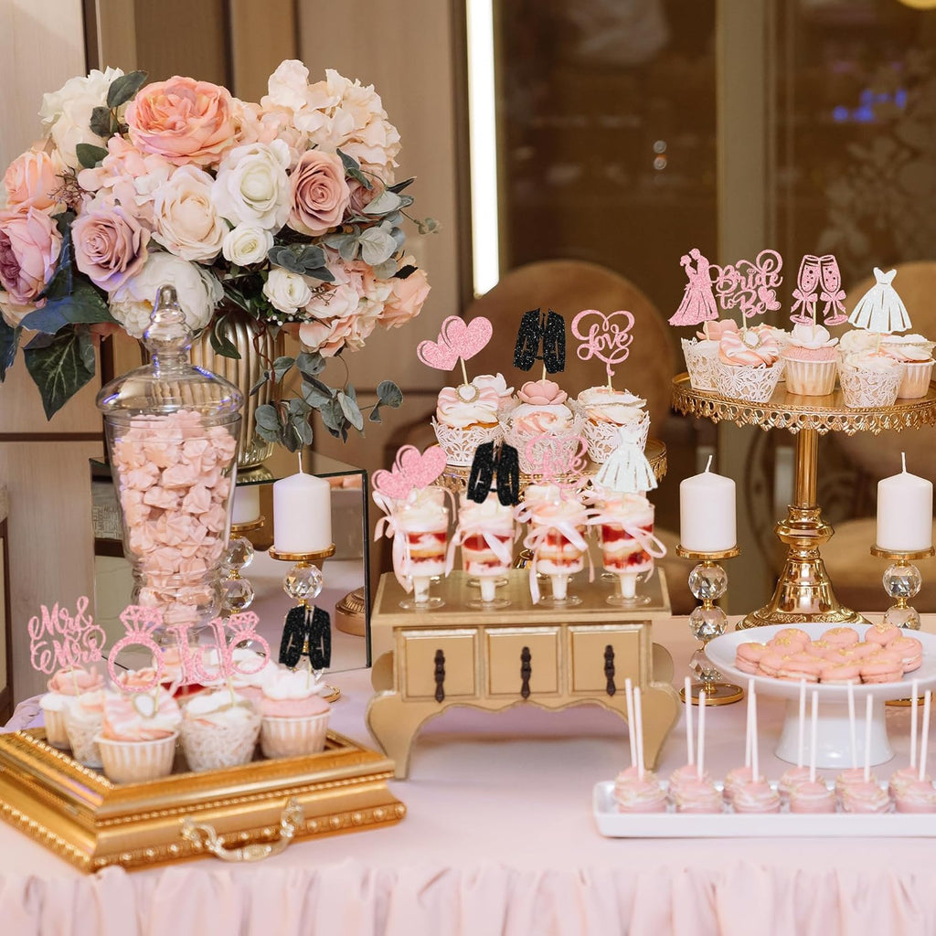 Gyufise 30Pcs Bride to Be Cupcake Toppers Glitter Diamond Ring I Do Love Cupcake Picks Miss to Mrs Bridal Shower Wedding Engagement Bachelorette Cake Decoration Pink