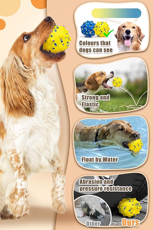 Dog Tennis Balls for Aggressive Chewers, Indestructible Durable Bouncy Interactive Toy for Dogs Fetch Game Lightweight Floating Outdoor Training(2 Yellow Point+ 2 Blue Circle Large)-PawvioPets