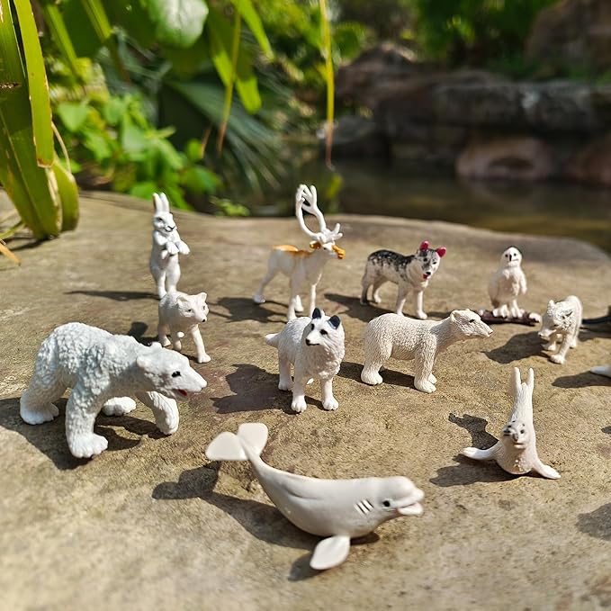 26Pcs Arctic Animal Figures - Polar Animal Toys Figurines with Penguins Arctic Fox Wolf Polar Bear Reindeer - Miniature Toys Cake Topper Christmas Birthday Gift for Kids & Toddlers-PawvioPets