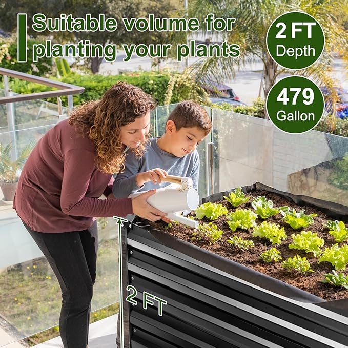 EDOSTORY Metal Raised Bed Garden Bed Kit, 8x4x2ft Tall Galvanized Planter Raised Garden Boxes Outdoor, Large Metal Raised Garden Beds for Flowers, Vegetables, Herbs-PawvioPets