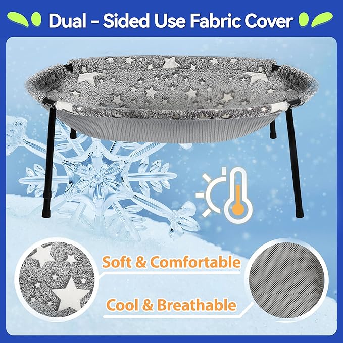 Elevated Cat Bed, Glow-in-The-Dark Fabric Cat Hammock Bed for Large Indoor Cats, Machine Washable & Breathable Cover, Tool Free Easy Assembly, up to 66Lbs (Gray, L)-PawvioPets