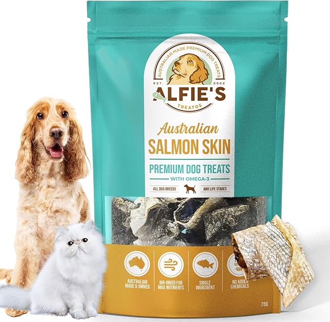 ALFIE'S TREATOS Salmon Skin Treats for Dogs & Cats (2.65 oz), Air-Dried Fish Skin Dog Treats, Omega-3 Food Topper & Training, Single Ingredient, Freeze-Dried Alternative-PawvioPets