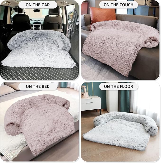 GGIB Calming Dog Bed Fluffy Plush Dog Mat for Furniture Protector with Removable Washable Cover for Large Medium Small Dogs and Cats (Large, Rust White)-PawvioPets