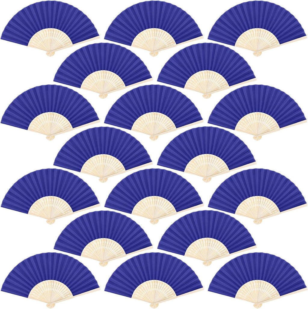 Aneco 18 Pieces Handheld Fans Cloth Hand Fans Bamboo Folding Fans for Wedding Decoration, Church Wedding Gifts, Party Favors, DIY Decoration (Royal Blue)