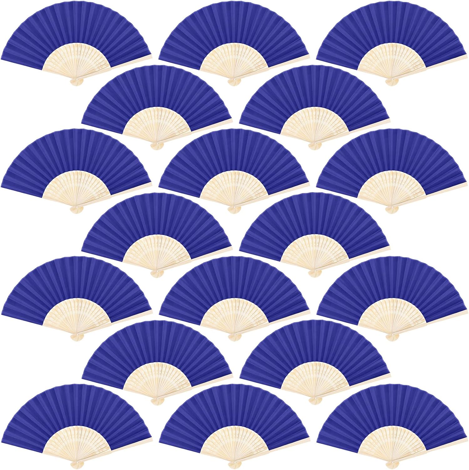 Aneco 18 Pieces Handheld Fans Cloth Hand Fans Bamboo Folding Fans for Wedding Decoration, Church Wedding Gifts, Party Favors, DIY Decoration (Royal Blue)