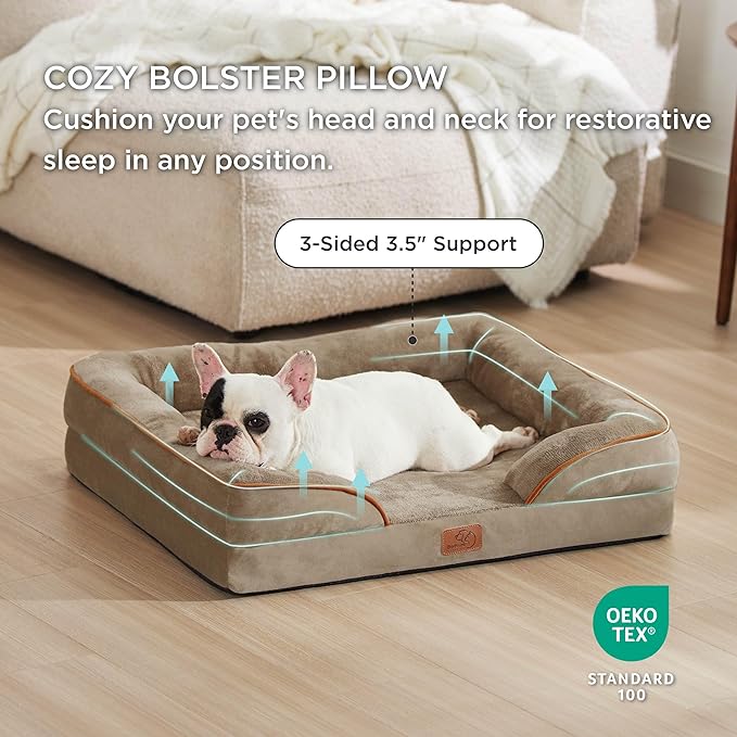 Bedsure Orthopedic Dog Bed Medium Size Dogs - Washable Medium Dog Cat Bed Waterproof, Comfort Pet Couch Sofa with Washable Removable Cover, Pets Bed with Nonskid Bottom, Hazel, 28"-PawvioPets