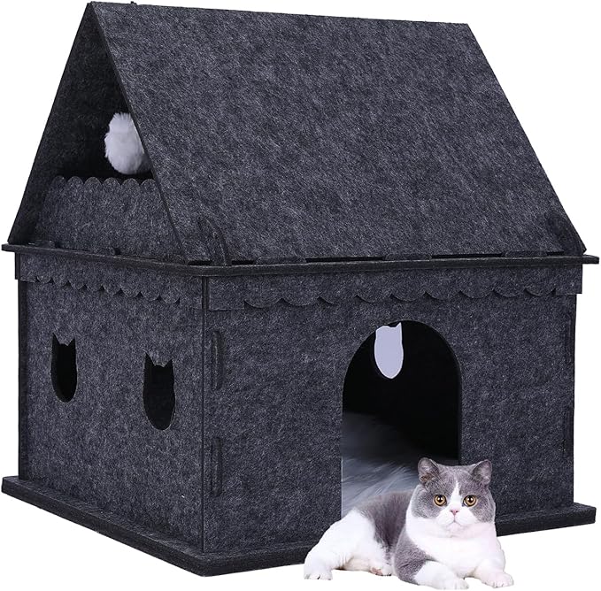 2-Tier Indoor Cat Apartment，Cozy Pet Cat Bed, Hideaway, and Sturdy Cat Castle for Multiple and Large Cats-PawvioPets