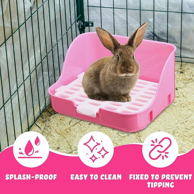 15 Pcs Rabbit Starter Kit Small Rabbit Litter Box Animal Grooming Kit Bunny Toys Bowl Blankets with Cleaning Set for Guinea Pig Accessories(Pink)-PawvioPets