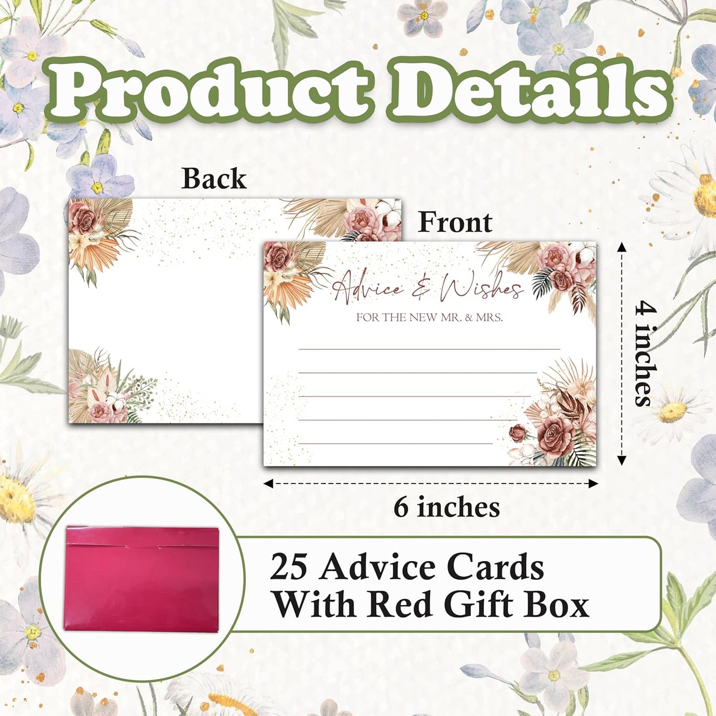 Advice And Wishes Cards (25pcs), Boho Theme Advice Cards For Mr And Mrs, Bride And Groom, Bridal Shower, Wedding Shower, Engagement, Wedding, Bachelorette Party Games Decor -A01