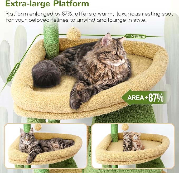 Globlazer Cactus Giant Cat Tree, 83 inch Cat Tree for Indoor Cats Large Adult, XXL Cat Tower with 9 Scratching Posts for 20lb+ Heavy Duty Large Adult Cats, F83, Green-PawvioPets