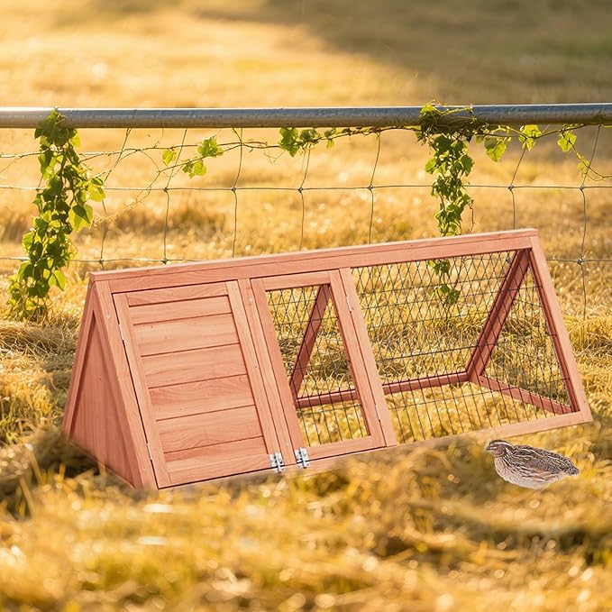 A-Frame Quail Coop,Wooden Quail Cage Indoor Outdoor,Triangle Rabbit Hutch with 2 Doors & Ventilating Wire for Small Animals,Sold by XilishppEcxEco (Ntural Wood)-PawvioPets