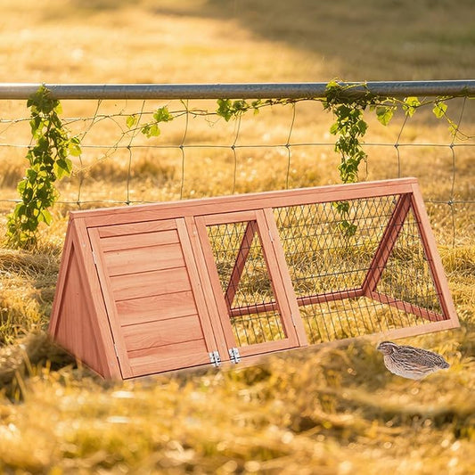 A-Frame Quail Coop,Wooden Quail Cage Indoor Outdoor,Triangle Rabbit Hutch with 2 Doors & Ventilating Wire for Small Animals,Sold by XilishppEcxEco (Ntural Wood)-PawvioPets