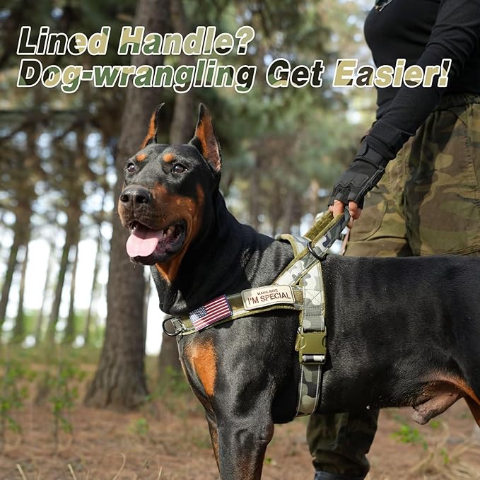 Forestpaw No Pull Dog Harness - Soft Flannel Padded Tactical Dog Vest Harness with Quick Release Buckle, Adjustable Reflective Pet Harness for Medium Dogs Walking Training,Green Camouflage M-PawvioPets