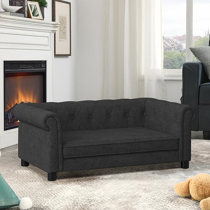 Dog Sofa Couch for Medium to Large Dogs, Memory Foam Pet Sofa Couch with Washable Fabric, Durable Elevated Dog Bed with Legs, Removable Cushion for Medium and Large Dogs, Black-PawvioPets