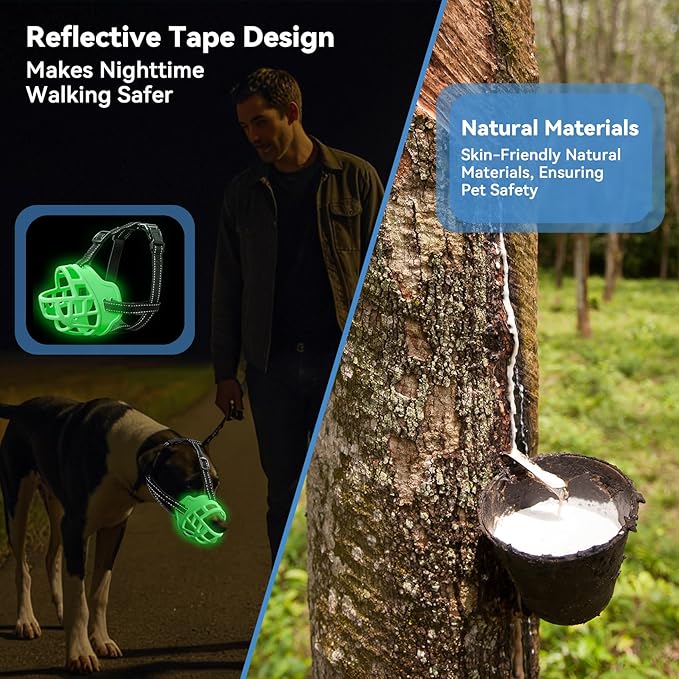 Dog Muzzle for Large Dogs, Breathable Basket Muzzles for Small, Medium and X-Large Aggressive Dog, Allows Panting Drinking, Suitable for Grooming Trimming Training (4, Luminous Green)-PawvioPets