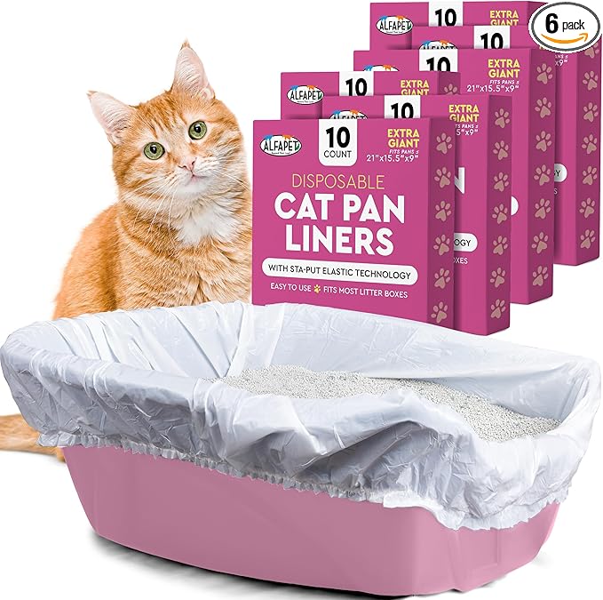 Cat Litter Box Liners Alfapet heavy duty Extra Giant 60 Count - Tear-Resistant Cat Litter Bags - Waterproof Litter Liners - Fits Litter box Pan Sizes XL, Giant, X-Giant, 37" x 18", 20 lb Capacity-PawvioPets