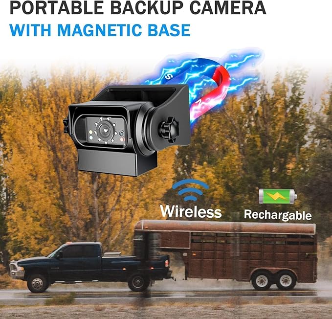 EWAY WiFi Magnetic Hitch Wireless Backup Rear/Front View Camera Rechargeable Battery for Easy Hitching of Gooseneck Horse Boat Travel Trailer/Fifth Wheels/RV/Camper Reverse for iPhone iPad Android-PawvioPets
