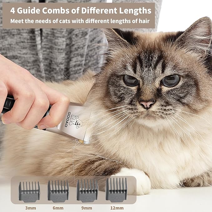 Cat Clippers for Matted Hair, Cat Grooming Kit, Cordless Cat Shaver for Long Hair, Low Noise Paw Trimmer, Cat Hair Trimmer for Grooming,Quiet Pet Hair Clippers Tools for Cats Dogs (Gold)-PawvioPets