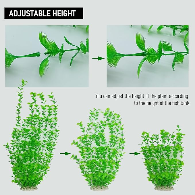 23.6 Inch Tall Aquarium Plants – Large Lifelike Artificial Fish Tank Decorations, Fish Tank Plants Plastic，2 Pcs Adjustable Length, Durable & Safe for Freshwater/Saltwater Aquariums (Green (Style A))-PawvioPets