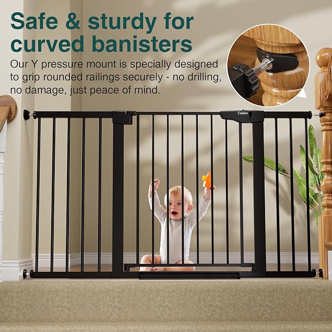 Cumbor 2 Pack 29.7-54.2" Baby Gate for Stairs, Mom's Choice Awards Winner-Auto Close Dog Gate for doorways, Easy Install Pressure Mounted Pet Gate Indoor, Walk Thru Wide Safety Gate for Dog, Black-PawvioPets