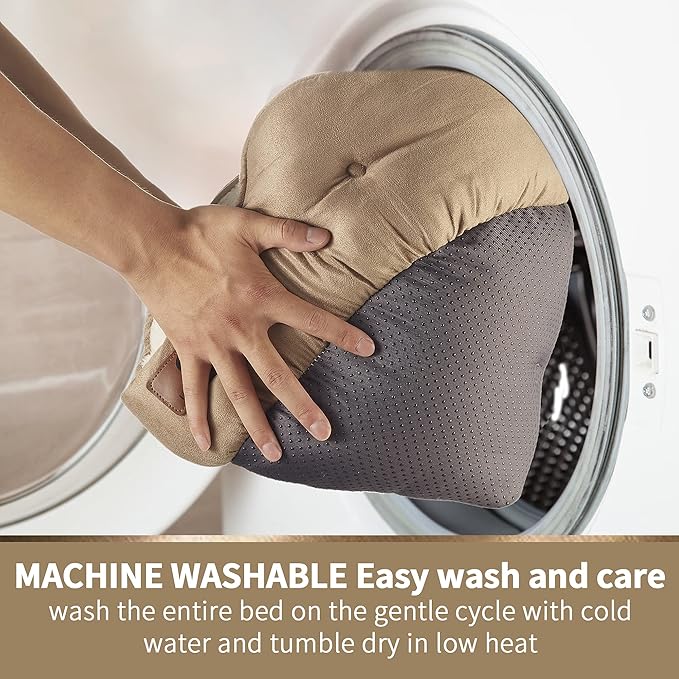 Asvin Medium Dog Bed for Medium Dogs, Cat Beds for Indoor Cats, Pet Bed for Puppy and Kitty, Extra Soft & Machine Washable with Anti-Slip & Water-Resistant Oxford Bottom, Light Brown, 25 inches-PawvioPets