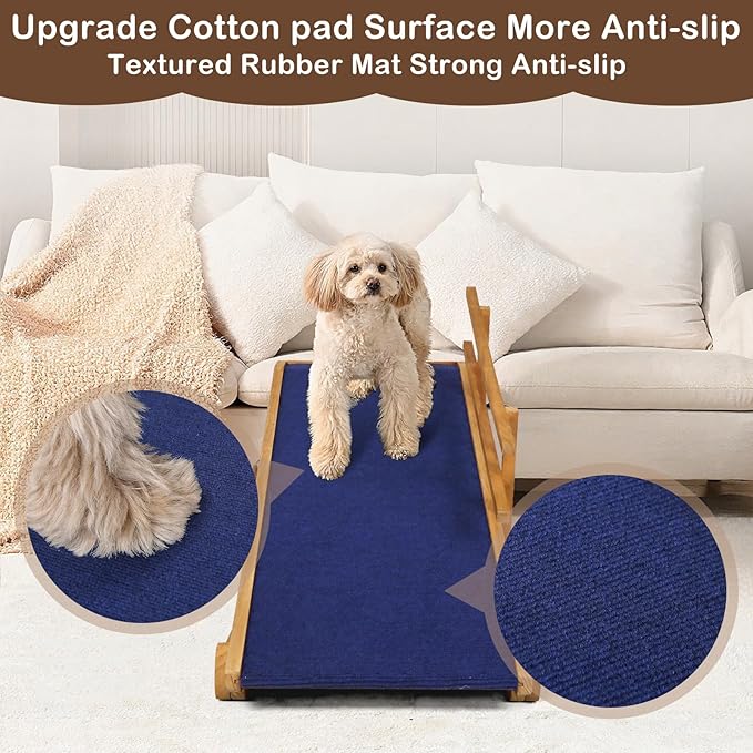 Dog Ramp for Beds, Cars, Couches, Dog Steps Anti-Slip Surface, Dogs Ramps for Old Small Pet,High Traction with Platform, 7 Adjustable Heights 16" to 27" Up, Portable Stairs Design for Dogs, 45.3" Long-PawvioPets