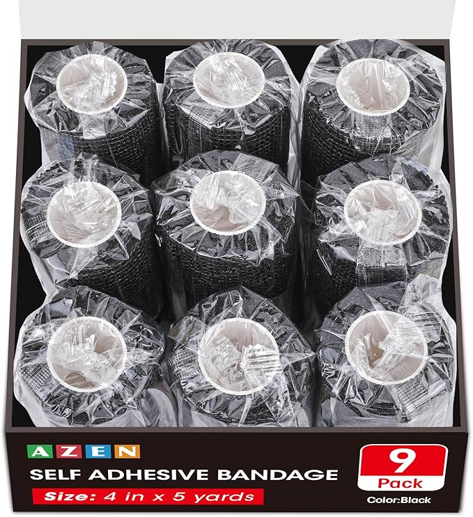 AZEN 9 Pack Self Adhesive Bandage Wrap, 4" X 5 Yards Elastic Cohesive Bandage Wrap, Color Athletic Tape, Tattoo Grip Tape Wrap, Vet Wrap, Ankle Tape-PawvioPets
