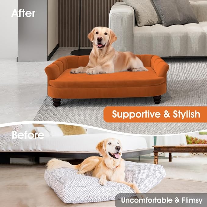Dog Couch Sofa Bed, Comfortable Pet Sofa for Large and Medium Dogs, Soft Velvet Cushion, Durable Dog Furniture for Living Room-PawvioPets