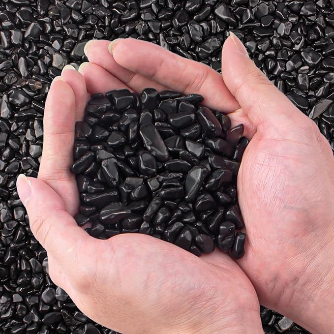 3 Lb Black Obsidian Crushed Stone Crystal Chips Bulk, Betta Fish Tank Gravel Rocks Irregular Shaped Marbles Pebbles for Aquarium, Vase Fillers, Succulent Plants Decor-PawvioPets