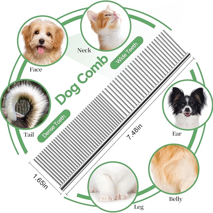 Dog & Cat Brush,Pet Grooming Kit 2PCS- Cat Brush for Shedding| Pet Metal Comb. Self-Cleaning Slicker Brush for Short and Long Hair. Removes Undercoat, Loose Hair, Tangled, Dirt and Massages.-PawvioPets