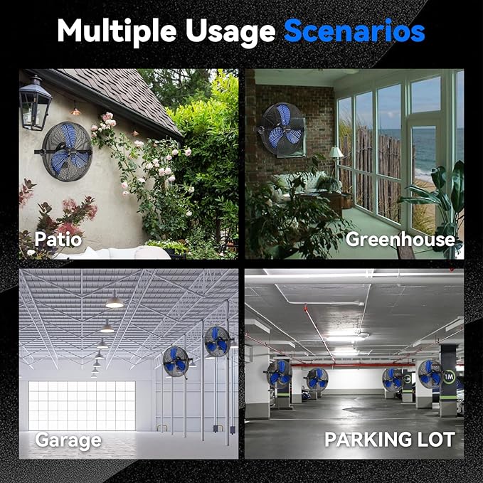 2600 CFM 14 inch Outdoor High Velocity Wall Mounted Fan, 3-Speed Metal Fans with IP44 Enclosure Motor, Industrial Grade Weatherproof Wall Fan for Patio, Greenhouse, Garage, and Gazebo-PawvioPets