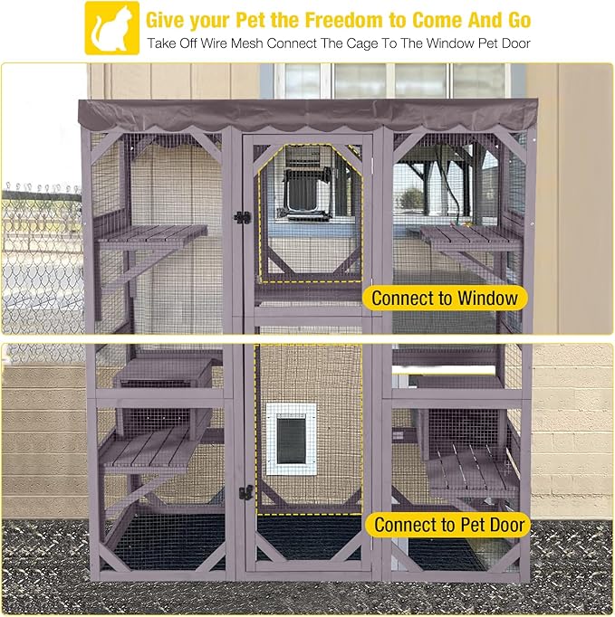 Aivituvin Catio Outdoor Cat Enclosure Large Cat House for Mulitiple Cats Walk in Kitty Cage with Tarp Roof 70"-PawvioPets