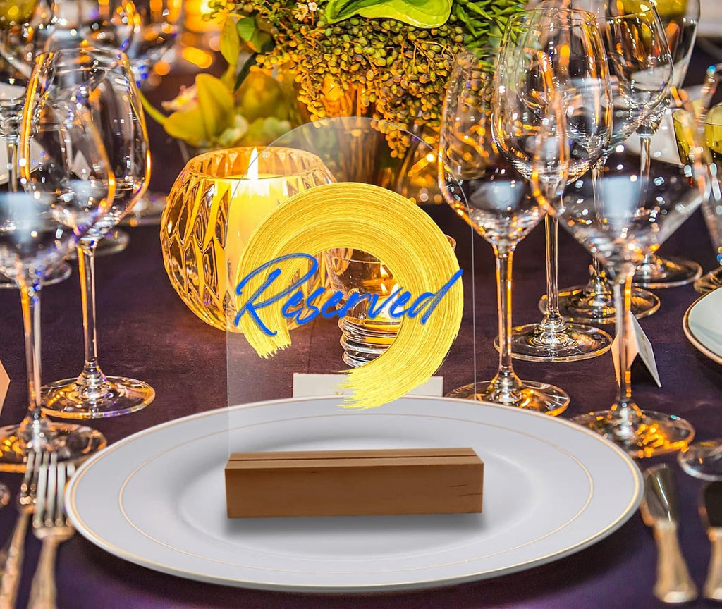 Clear Acrylic Sign with Wooden Stand Table Numbers DIY, 10 Pack Acrylic Sheets Table Signs for Wedding, 4x6 Inch Arch Signs Blank for Restaurant Party Bridal Shower (No printing included)