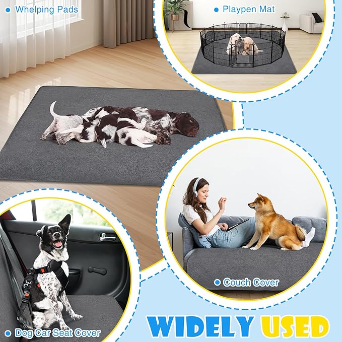 2 Pack Extra Large Washable Pee Pads for Dogs 72"x72" Reusable Dog Mat for Floor Non-Slip Waterproof Pee Pads for Dogs Fast Absorbent Pet Whelping Pads Puppy Playpen Mat for Incontinence, Housebreak-PawvioPets