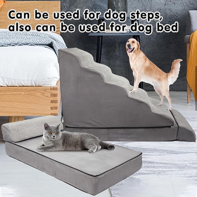 Dog Stairs & Steps for High Beds 30 Inches Tall, LitaiL 6 Steps Pet Stairs/Steps for Beds 24-30inch High for Small Large Dogs, Non-Slip Dog Ramps/Ladder for Old Dogs/Cats-PawvioPets