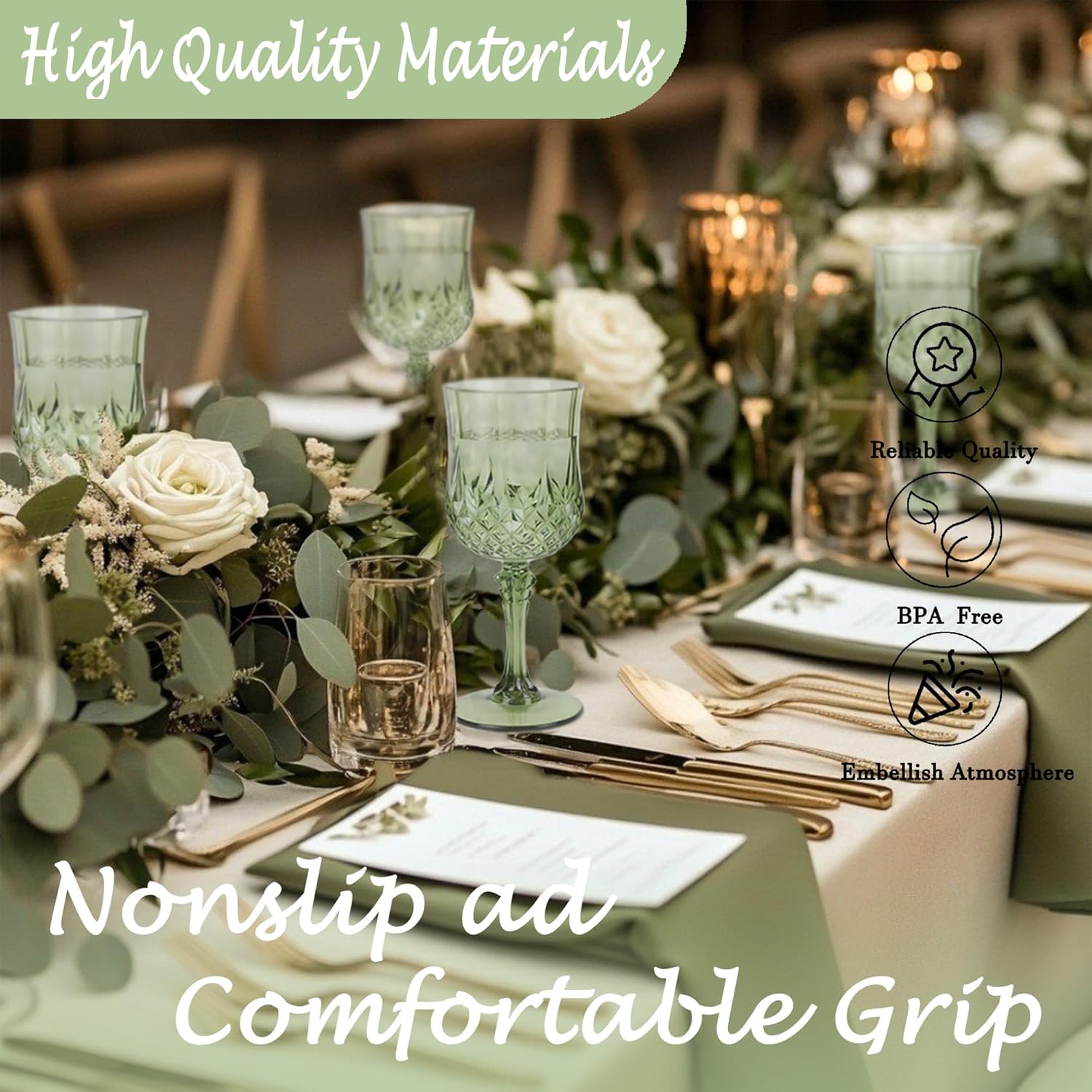 Plastic Wine Glasses，Plastic Goblets Vintage Style Cordial Drinking Glasses for Wedding Reception, Grand Event Party Supplies (12, New Green)