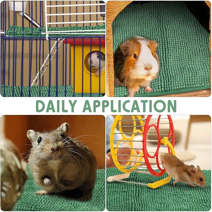 Amylove 4 Pcs Guinea Pig Cage Liner Guinea Pig Bedding Washable Fleece Pee Pads Reusable Small Animals Training Mat Small Animal Sleeping Bed for Bunny Hamster(Dark Green,16 x 24 Inch)-PawvioPets