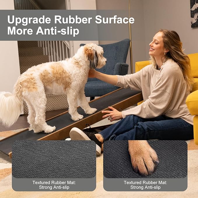 ABORON Dog Ramp,Adjustable Folding Pet Ramp for Bed,Couch,SUV - High Traction Portable Rubber Paw Ramps,Great for Small & Large Old Dogs & Cats, Supports up to 200 lbs,55''Long-PawvioPets