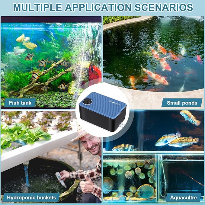 Aquarium Air Pump,Check Valves Prevent Backflow, Ultra-Quiet Fish Tank Bubbler, 5.5W Adjustable Airflow Rate Design, for Fish Tank 20 to 150 Gallons, Bonus Accessories-PawvioPets