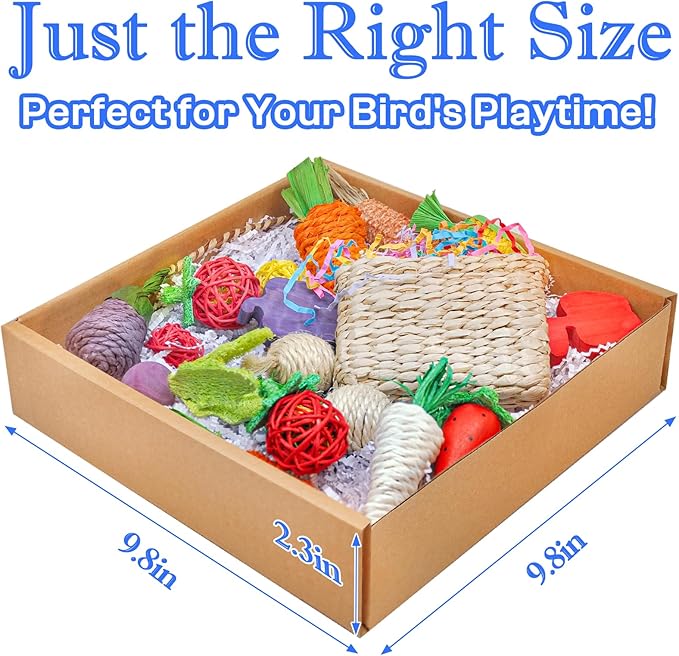 Colorful Bird Foraging & Parrot Shredding Toys Box - Safe Fruit & Vegetable Bird Toys, Perfect for Parakeets, Cockatiels, and Small to Medium Birds-PawvioPets