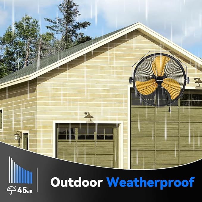 2600 CFM 14 inch Outdoor High Velocity Wall Mounted Fan, 3-Speed Metal Fans with IP44 Enclosure Motor, Industrial Grade Weatherproof Wall Fan for Patio, Greenhouse, Garage, and Gazebo-PawvioPets