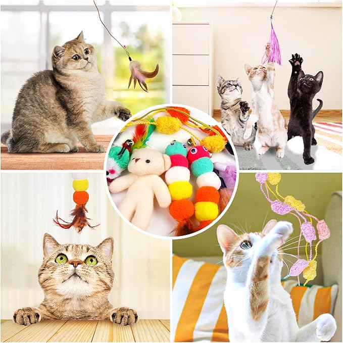 Cat Feather Wand Replacement - 12 PCS Toy Refills and Attachments for Cat Toys-PawvioPets