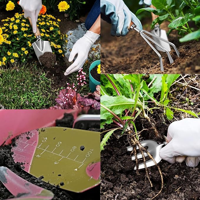 13-Piece Garden Tools Set with Tote Bag & Apron, Repotting Mat - Stainless Steel Heavy Duty Planting Kit, Ergonomic Non-Slip Handles - Gardening Gift for Women, Mom, Home Gardeners-PawvioPets