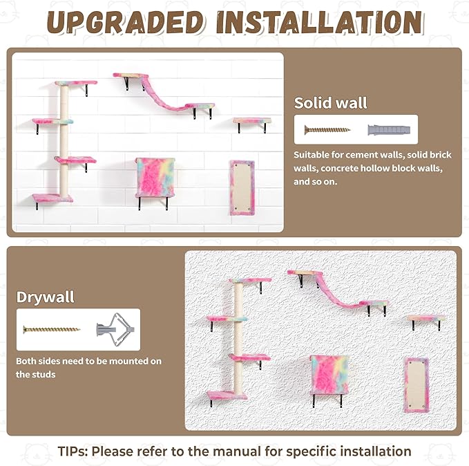 COZIWOW Wall Mounted Cat Furniture, Cat Wall Shelves and Perches, Floating Cat Shelves for Wall Set of 5 (Colorful)-PawvioPets