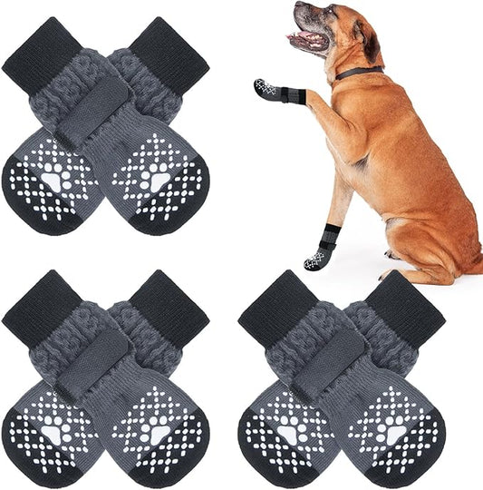 BEAUTYZOO Anti-Slip Dog Socks,Dog Shoes for Hot/Cold Pavement,Paw Protectors with Grips 3 Pairs for Puppy Small Medium Large Senior Old Dogs,Dog Socks to Prevent Licking and Hardwood Floor Protection-PawvioPets