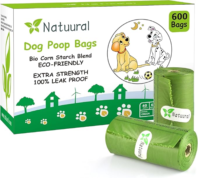 Dog Poop Bags Rolls-600 Counts, 40Rolls, Biodegradable Poop Bags Made of Cornstarch, 100% Leak Proof and Easy to Open (Green)-PawvioPets