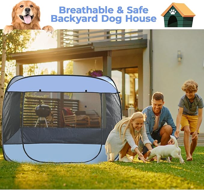 EighteenTek XLarge Popup Portable Dog Houses, 5.3'x4'H Assembly-Free Gazebo-Style Dog Cot Cat Playpen Screen Pet Tent Sun Shade Shelter Dog Bed with Canopy for Outdoor, Anti-Bugs with Leakproof Bottom-PawvioPets