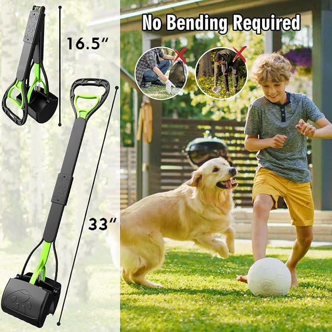 33" Pooper Scooper 2 Pack, XL Tall Handle No Touch Dog Pooper Scooper for Large Small Dogs, Durable Spring & Lightweight, Large Pooper Scooper for Dogs Heavy Duty, Foldable Dog Poop Pick Up Tool-PawvioPets
