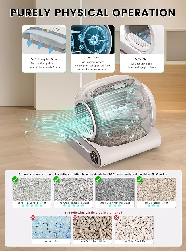 Automatic Litter Box, Upgraded Robot Self Cleaning Litter Box for Multiple Cats, 65L+9L Extra Large, Features Negative ion Sterilization and Deodorization, APP Control, 3 Rolls Litter Bag Liners-PawvioPets